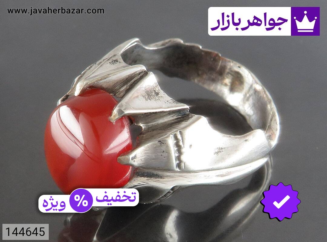 انگشتر نقره عقیق یمنی قرمز دورچنگ لوکس مردانه