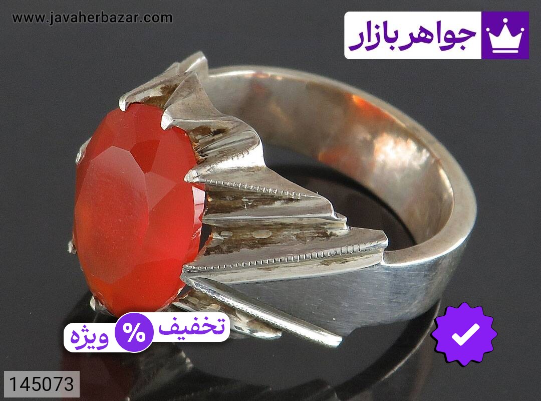 انگشتر نقره عقیق یمنی نارنجی الماس تراش مردانه دست ساز