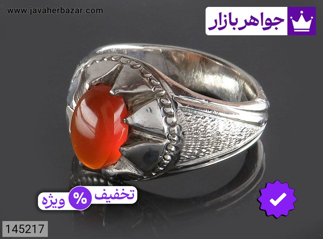 انگشتر نقره عقیق یمنی قرمز خوشرنگ مردانه دست ساز