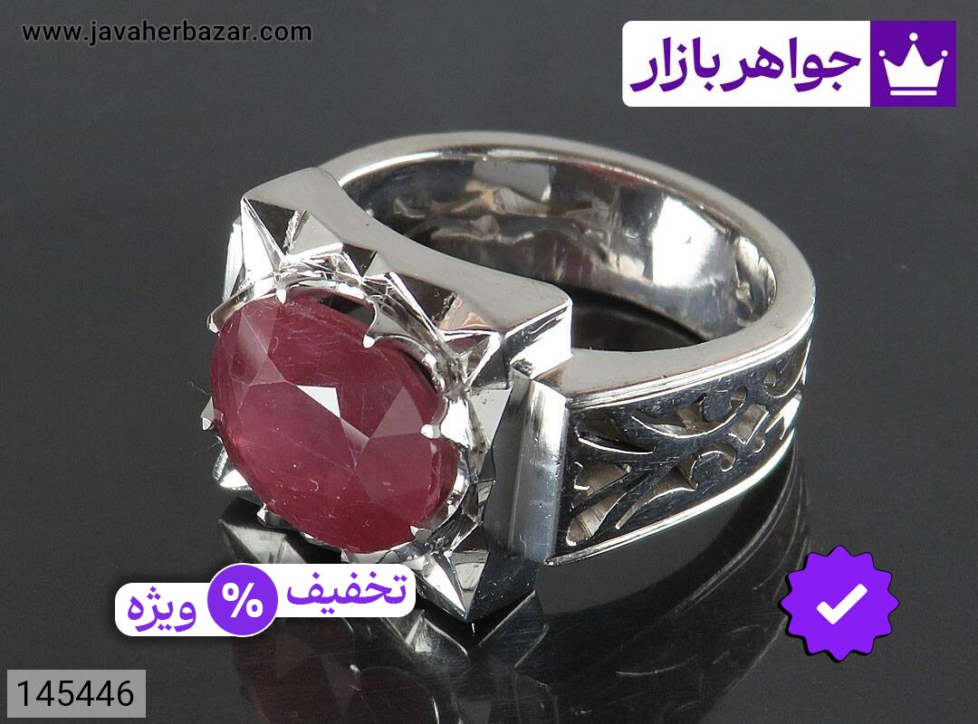 انگشتر نقره یاقوت آفریقایی قرمز کم نظیر مردانه دست ساز