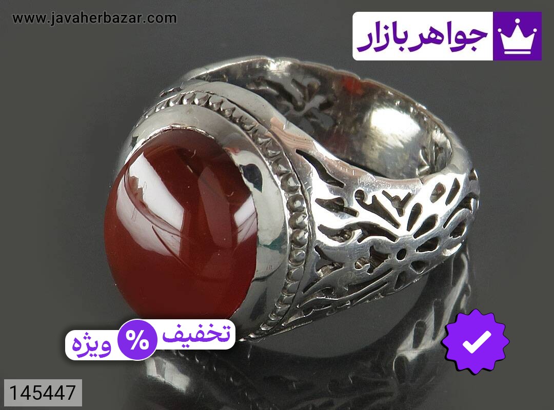 انگشتر نقره عقیق یمنی خوشرنگ مردانه دست ساز