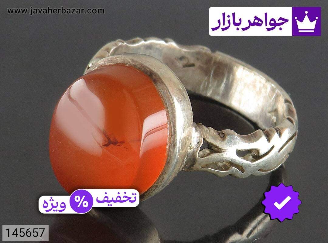 انگشتر نقره عقیق یمنی نارنجی جذاب مردانه دست ساز