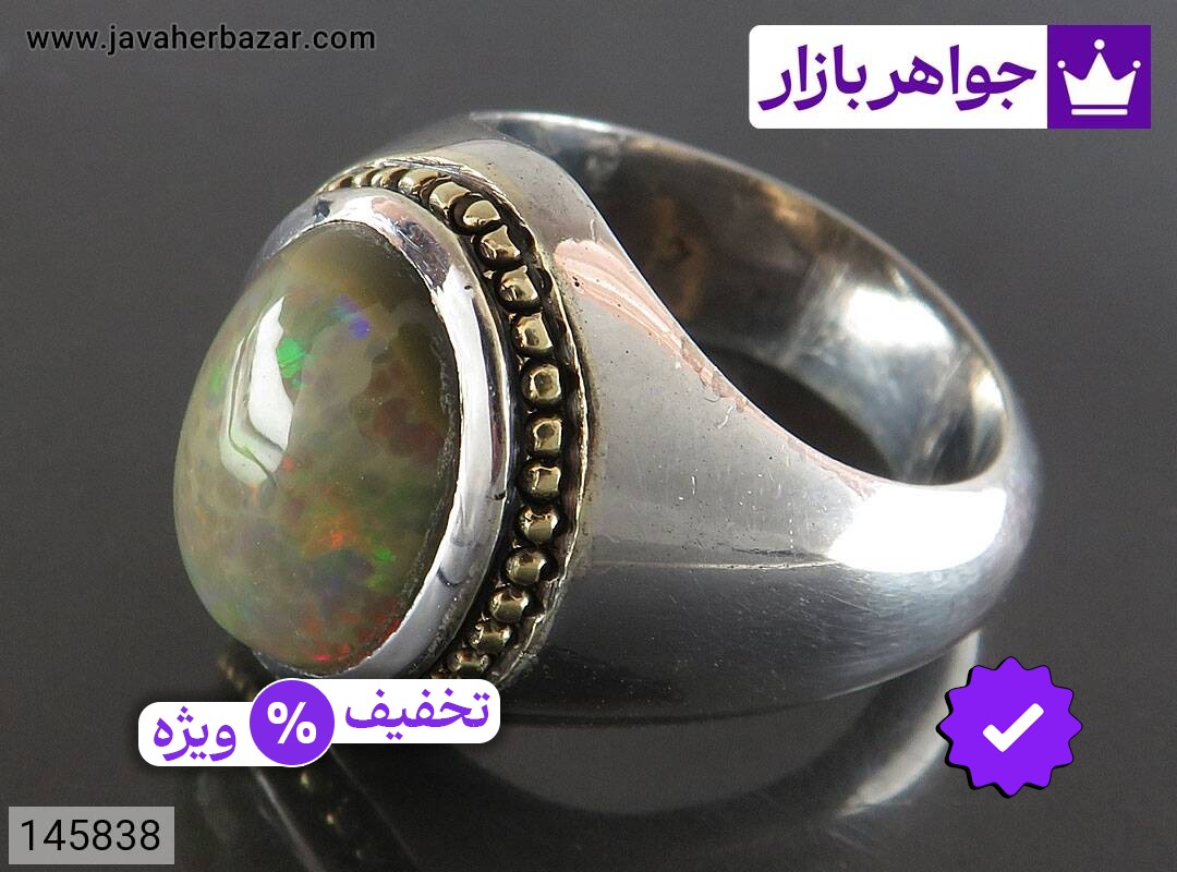 انگشتر نقره اپال اتیوپی بی نظیر مردانه دست ساز