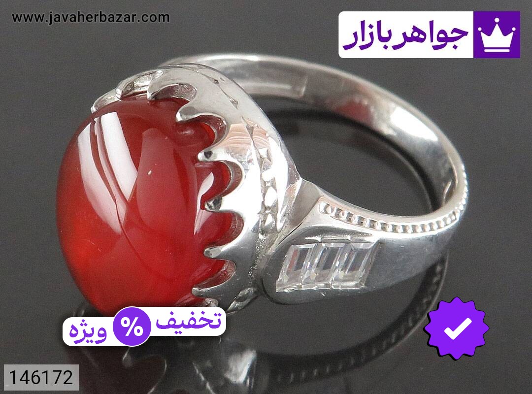 انگشتر نقره عقیق یمنی قرمز دورچنگ مردانه دست ساز