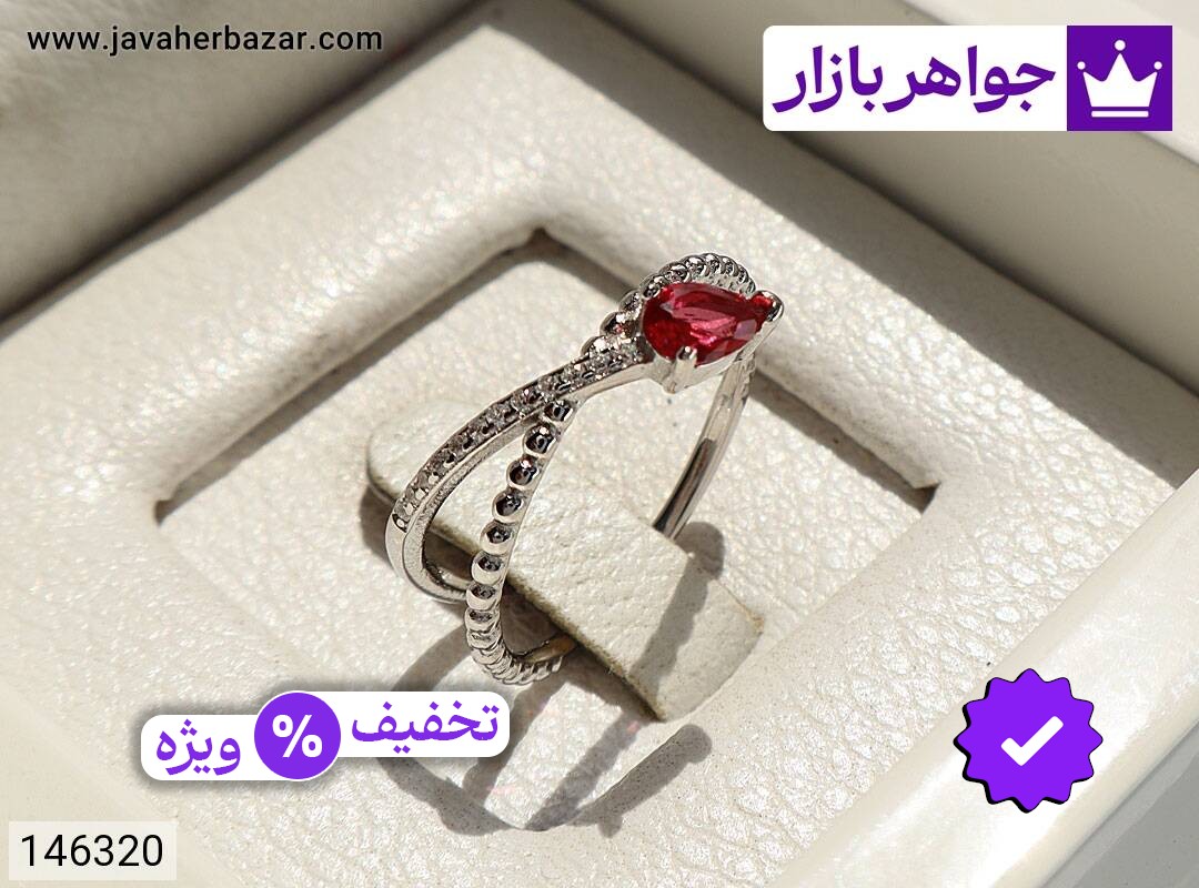 انگشتر نقره یاقوت سنتاتیک سرخ زنانه