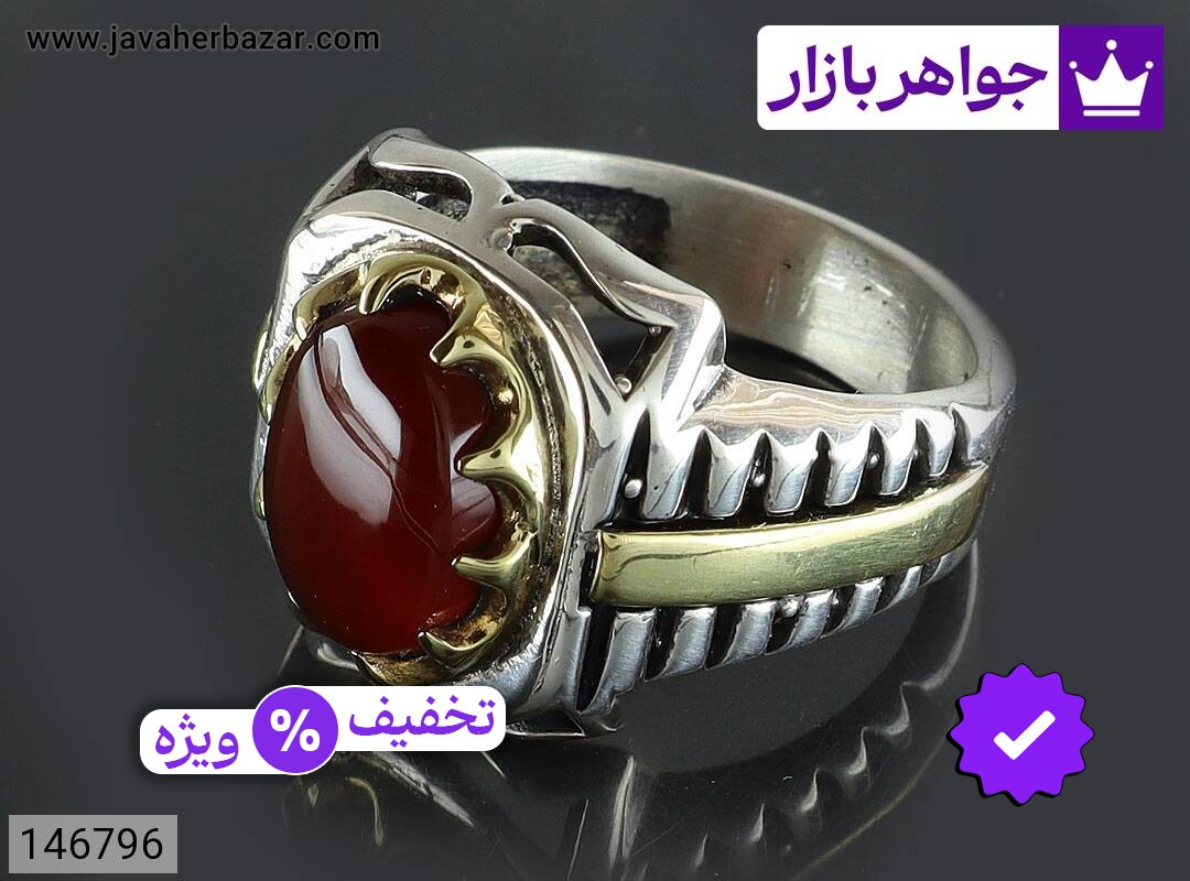 انگشتر نقره عقیق یمنی رکاب رولکسی مردانه تاج برنجی