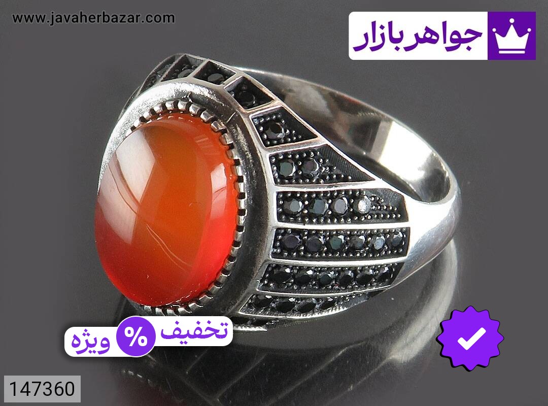 انگشتر نقره عقیق یمنی خوشرنگ مردانه میکروستینگ