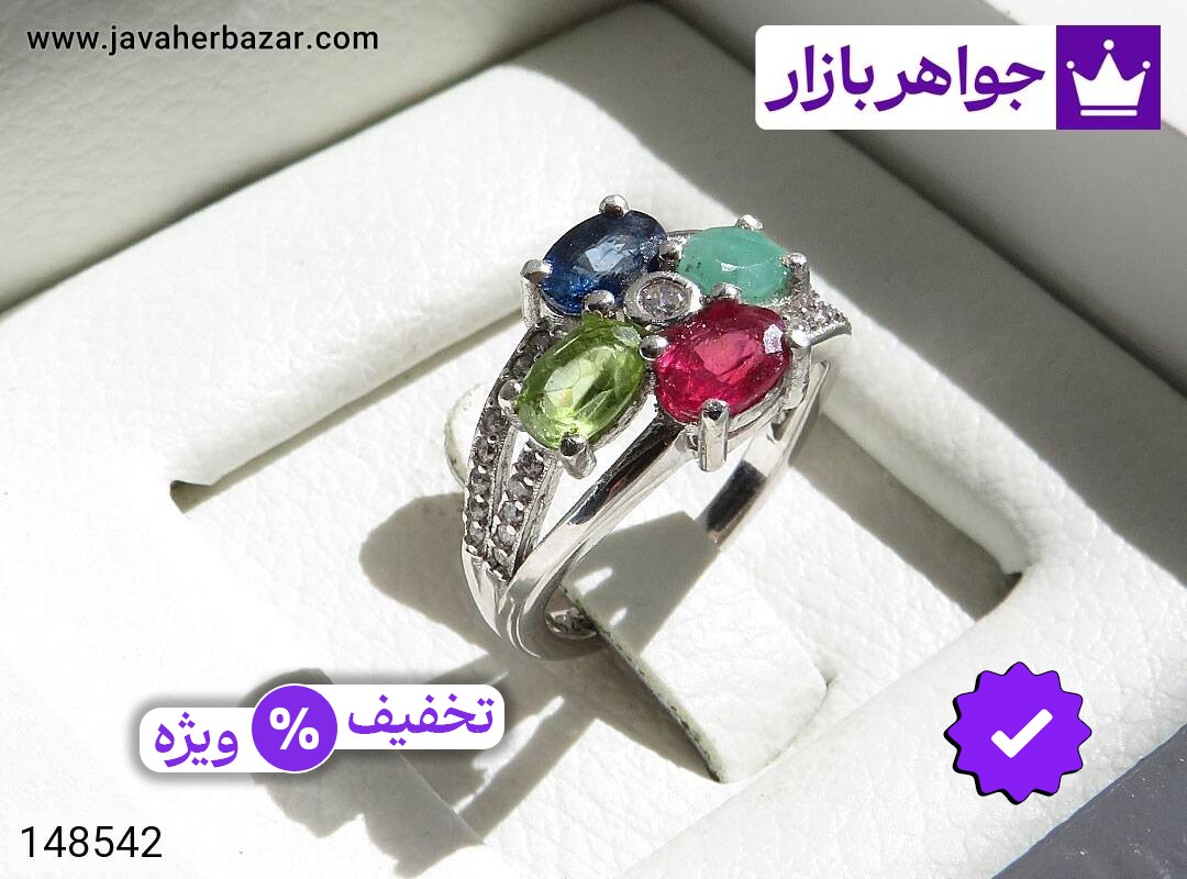انگشتر نقره یاقوت و زبرجد طرح انوشه زنانه