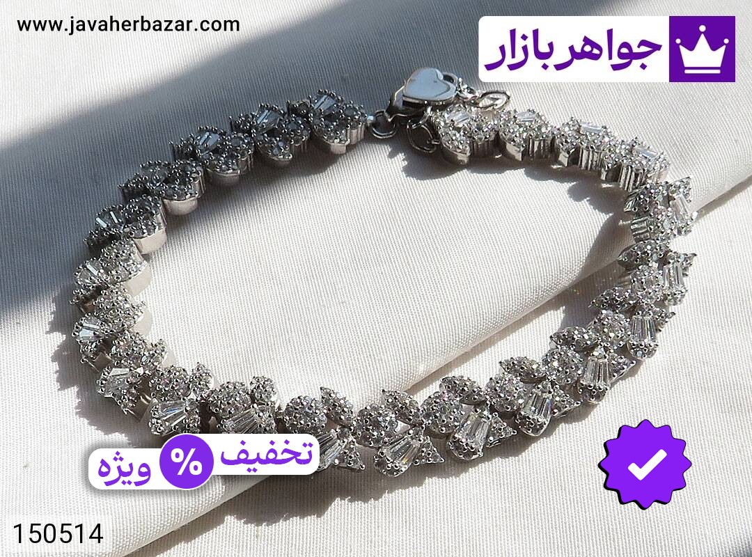 دستبند نقره جواهری طرح فلور زنانه