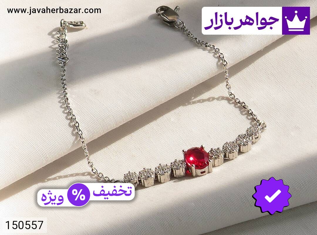 دستبند نقره یاقوت سنتاتیک زنانه