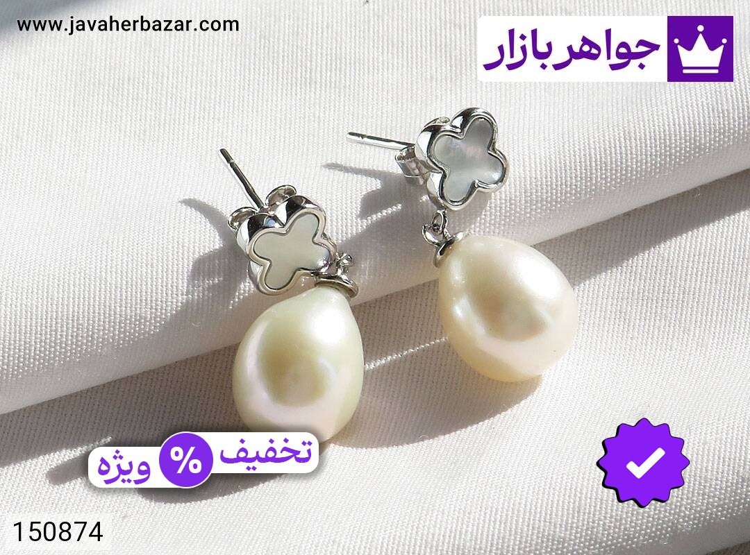 گوشواره نقره مروارید و صدف طرح ونکلیف زنانه