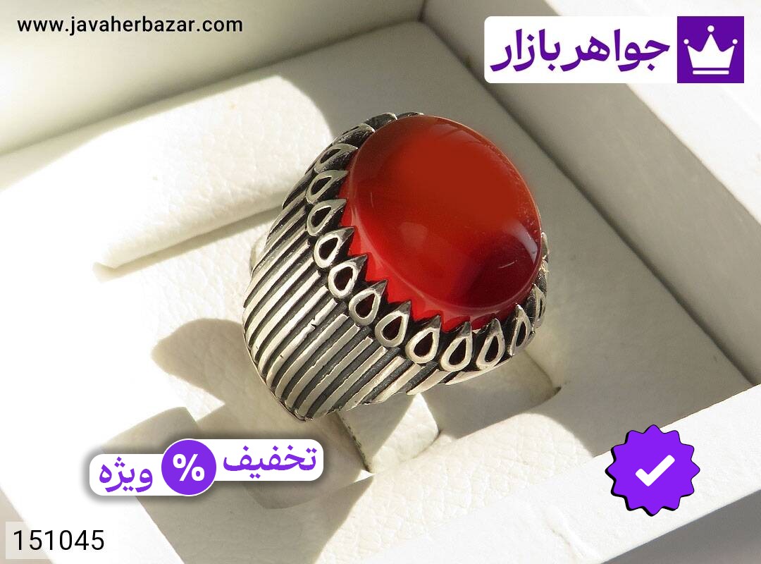 انگشتر نقره عقیق یمنی دور چنگ مردانه