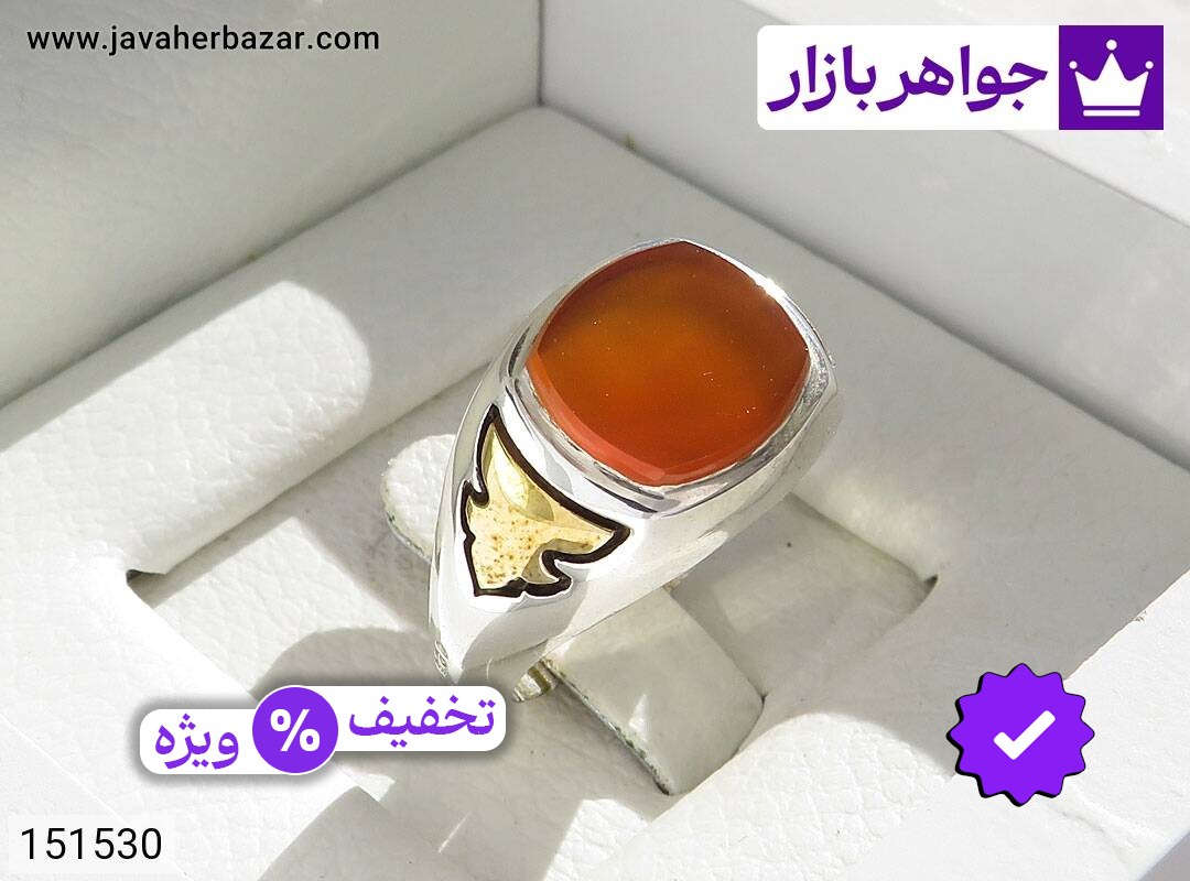 انگشتر نقره عقیق یمنی نارنجی پرتقالی مردانه دست ساز