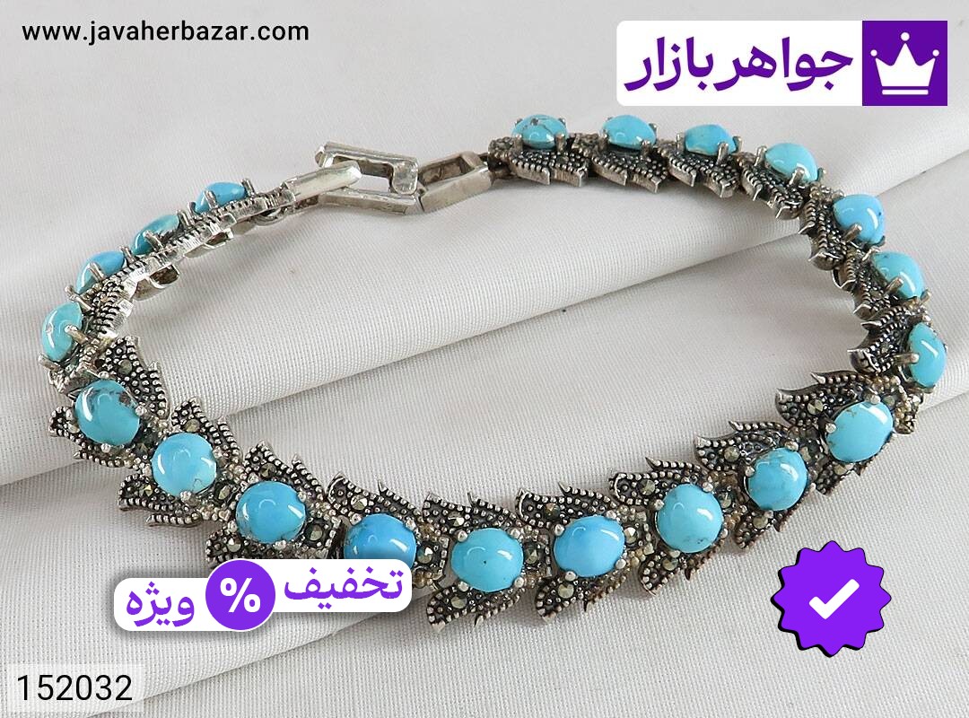 دستبند فیروزه نیشابوری زنانه دستبند نقره فیروزه نیشابوری لوکس مجلسی زنانه