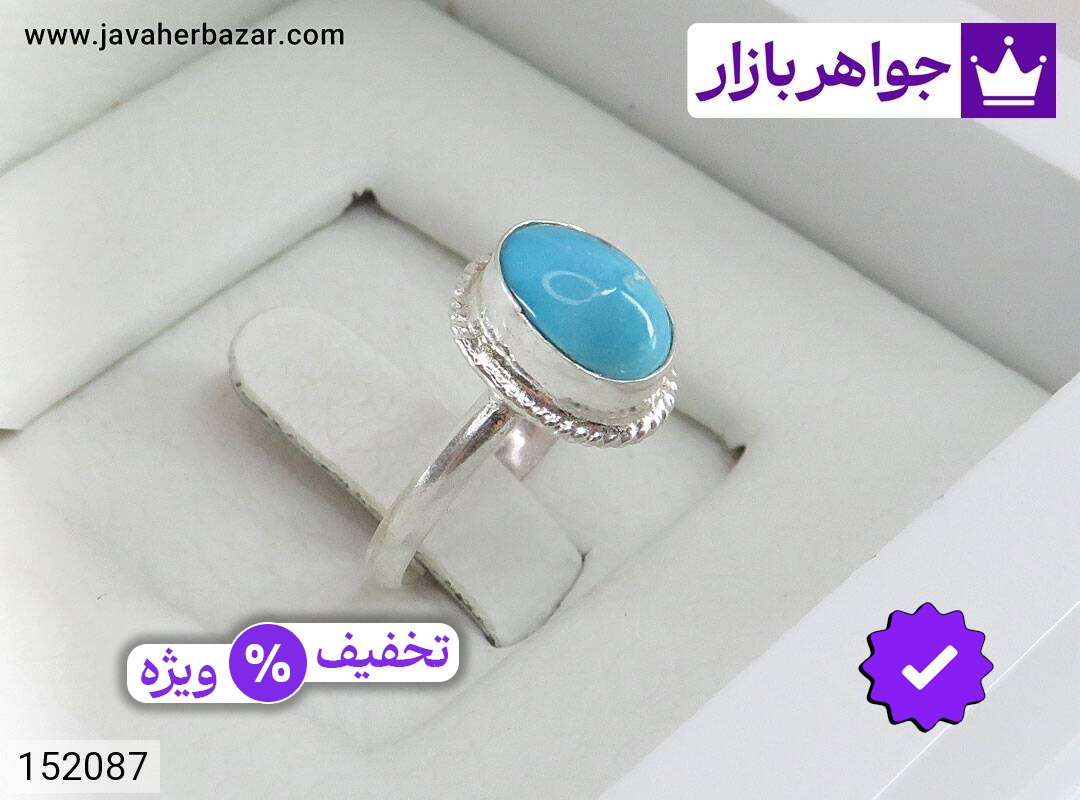 انگشتر نقره فیروزه نیشابوری خوش نقش زنانه
