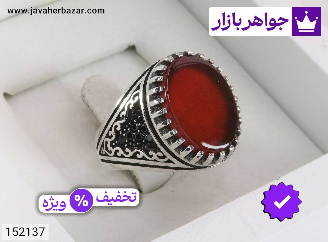 انگشتر عقیق قرمز مردانه انگشتر نقره عقیق قرمز زیبا مردانه میکروستینگ