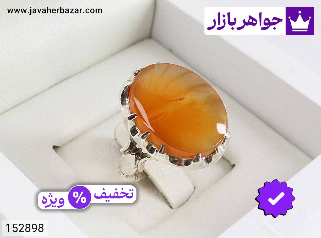 انگشتر نقره عقیق یمنی نارنجی پرتقالی مردانه دست ساز