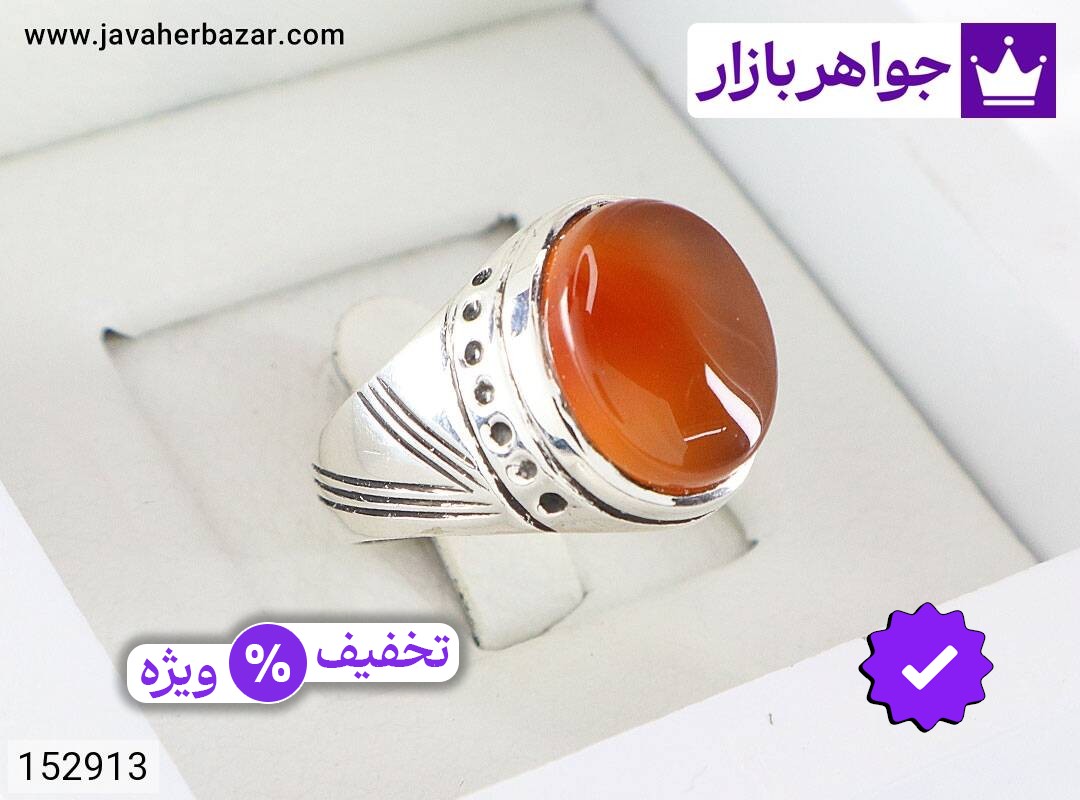 انگشتر عقیق یمنی نارنجی جذاب مردانه دست ساز