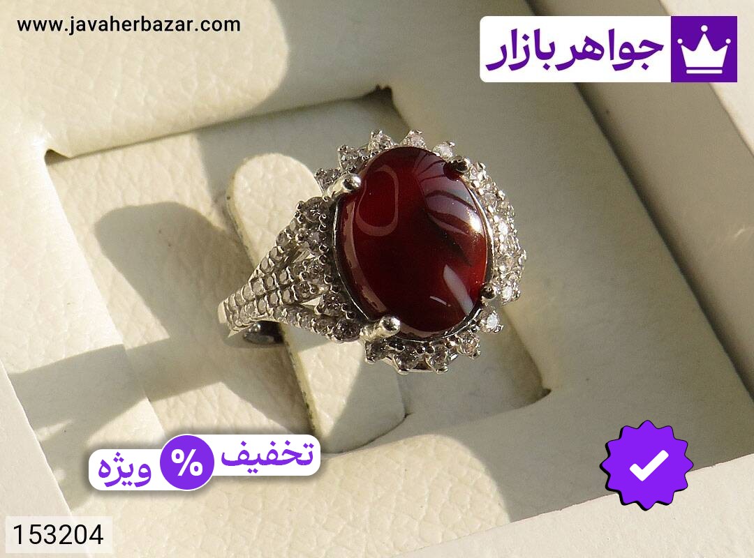 انگشتر نقره عقیق یمنی طرح بهار زنانه