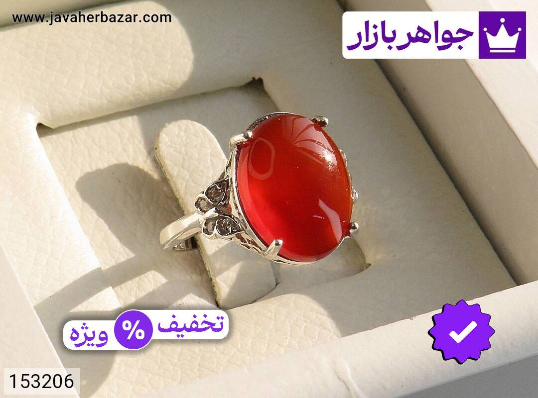انگشتر عقیق یمنی قرمز زنانه انگشتر نقره عقیق یمنی قرمز طرح پروانه زنانه