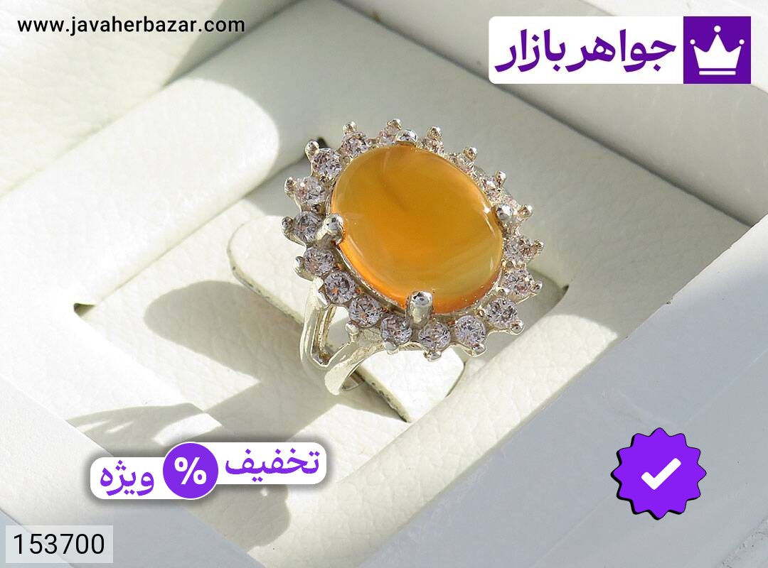 انگشتر عقیق نارنجی زنانه انگشتر نقره عقیق نارنجی طرح فرخنده زنانه
