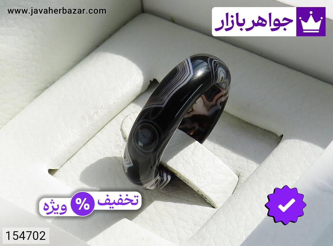 انگشتر سنگی عقیق سیاه سلیمانی سایز 55 زنانه