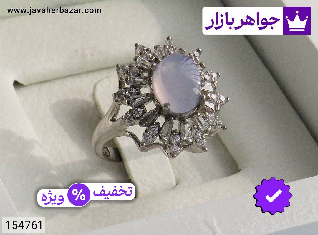 انگشتر نقره عقیق یمنی کبود طرح نسترن زنانه