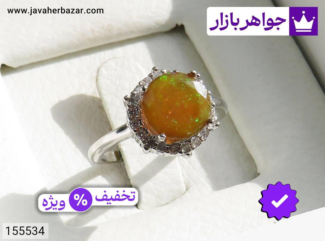 انگشتر نقره اپال اتیوپی خوشرنگ زنانه