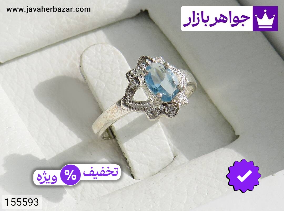 انگشتر توپاز انگشتر نقره توپاز طرح ماهلین بچه گانه