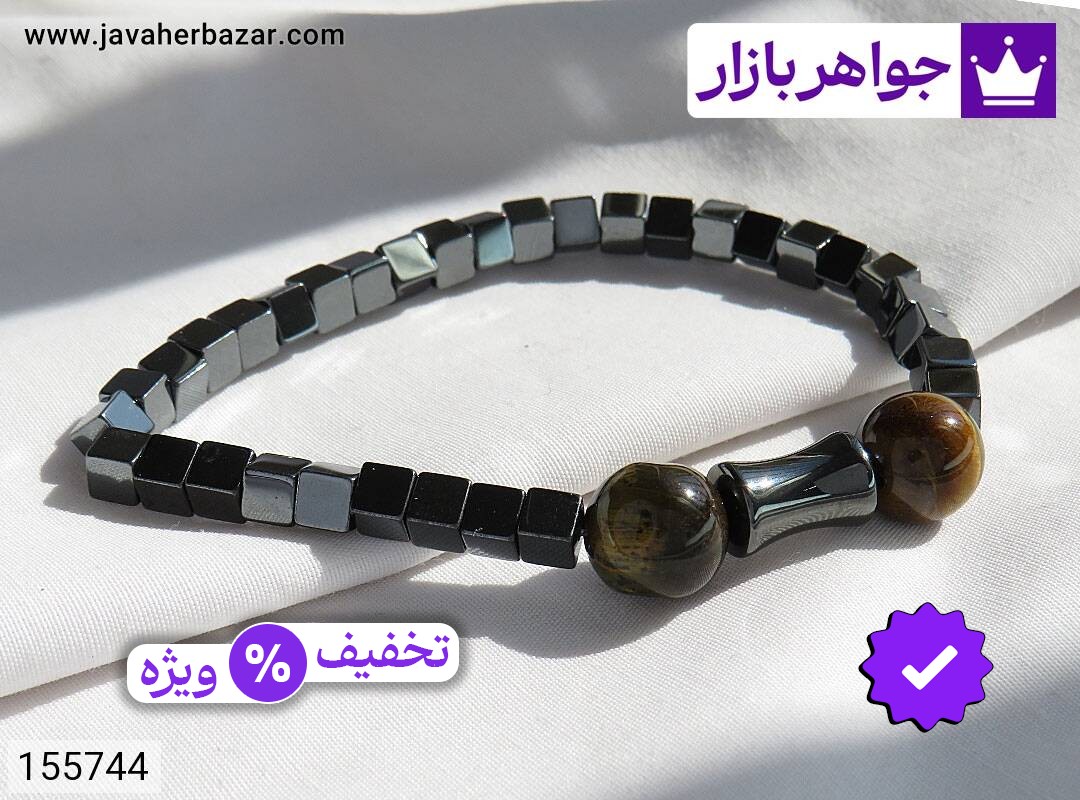دستبند سنگی حدید و چشم ببر زنانه