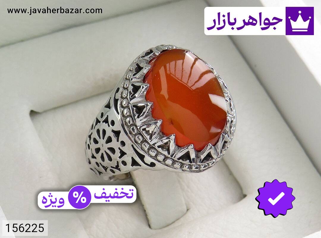 انگشتر نقره عقیق یمنی قرمز خوشرنگ مردانه دست ساز