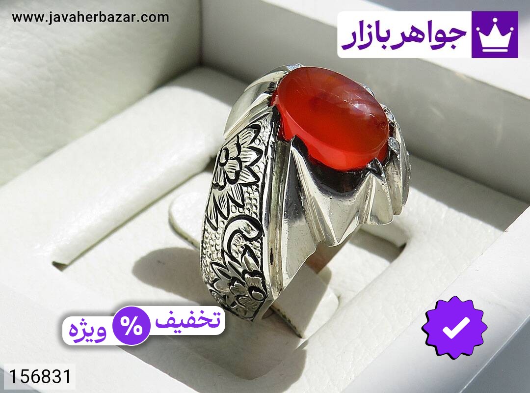 انگشتر نقره عقیق یمنی قرمز خوش نقش لوکس مردانه دست ساز