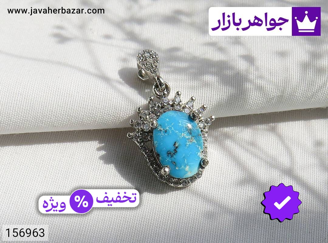 مدال نقره فیروزه نیشابوری طرح تاج بانو زنانه