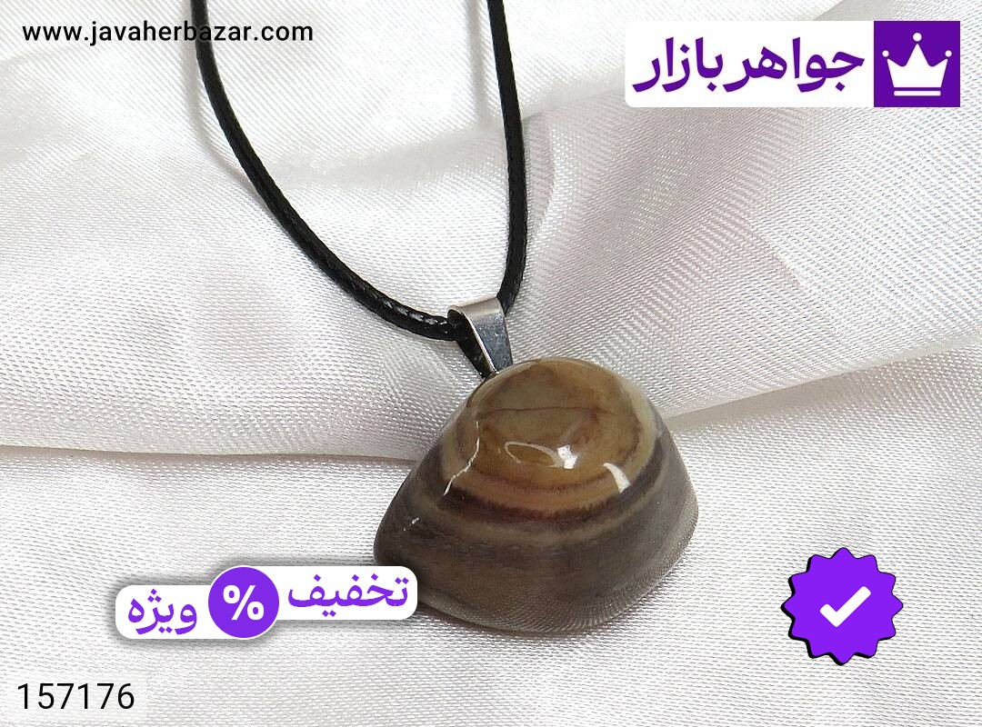 مدال عقیق سلیمانی بسیار زیبا { باباقوری} همراه بند چرمی