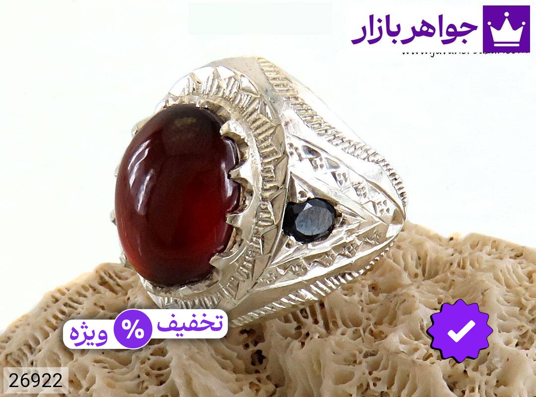 انگشتر نقره یاقوت قرمز گارنت دامله درشت شاهانه مردانه دست ساز