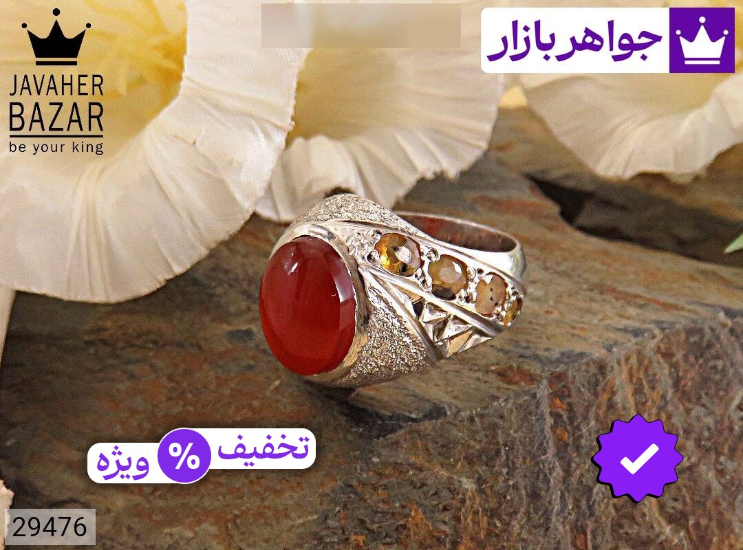 انگشتر نقره عقیق یمنی و یاقوت ارزشمند فاخر مردانه دست ساز