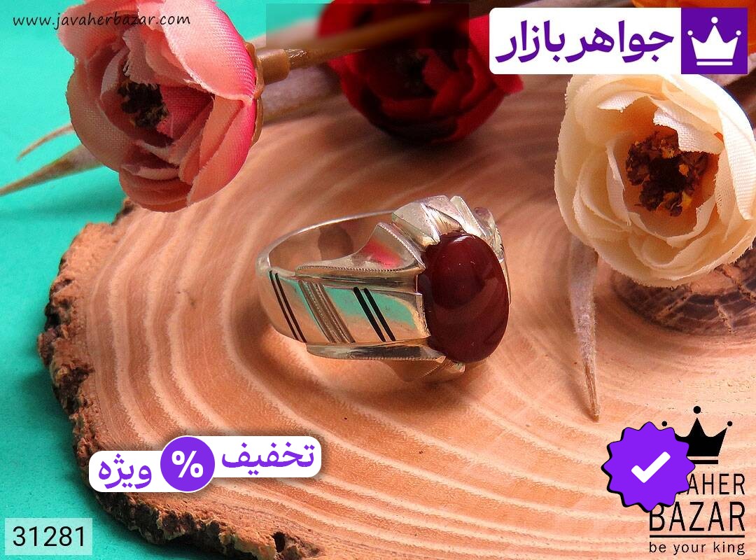 انگشتر نقره عقیق یمنی قرمز مردانه دست ساز