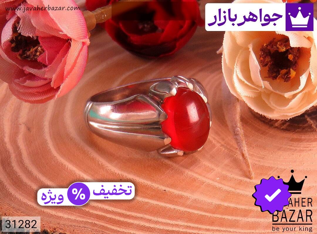 انگشتر نقره عقیق یمنی قرمز مرغوب مردانه