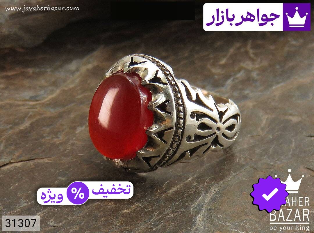 انگشتر نقره عقیق یمنی قرمز خوش نقش فاخر مردانه دست ساز