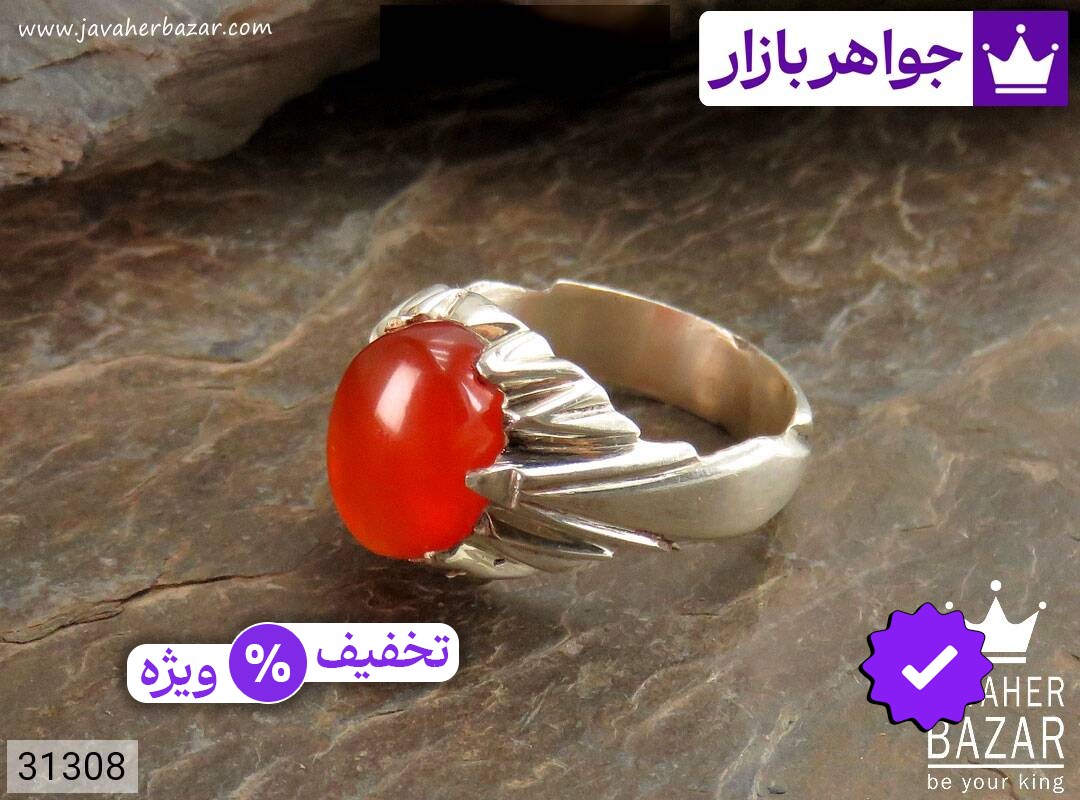 انگشتر نقره عقیق یمنی قرمز خوش رنگ مردانه دست ساز