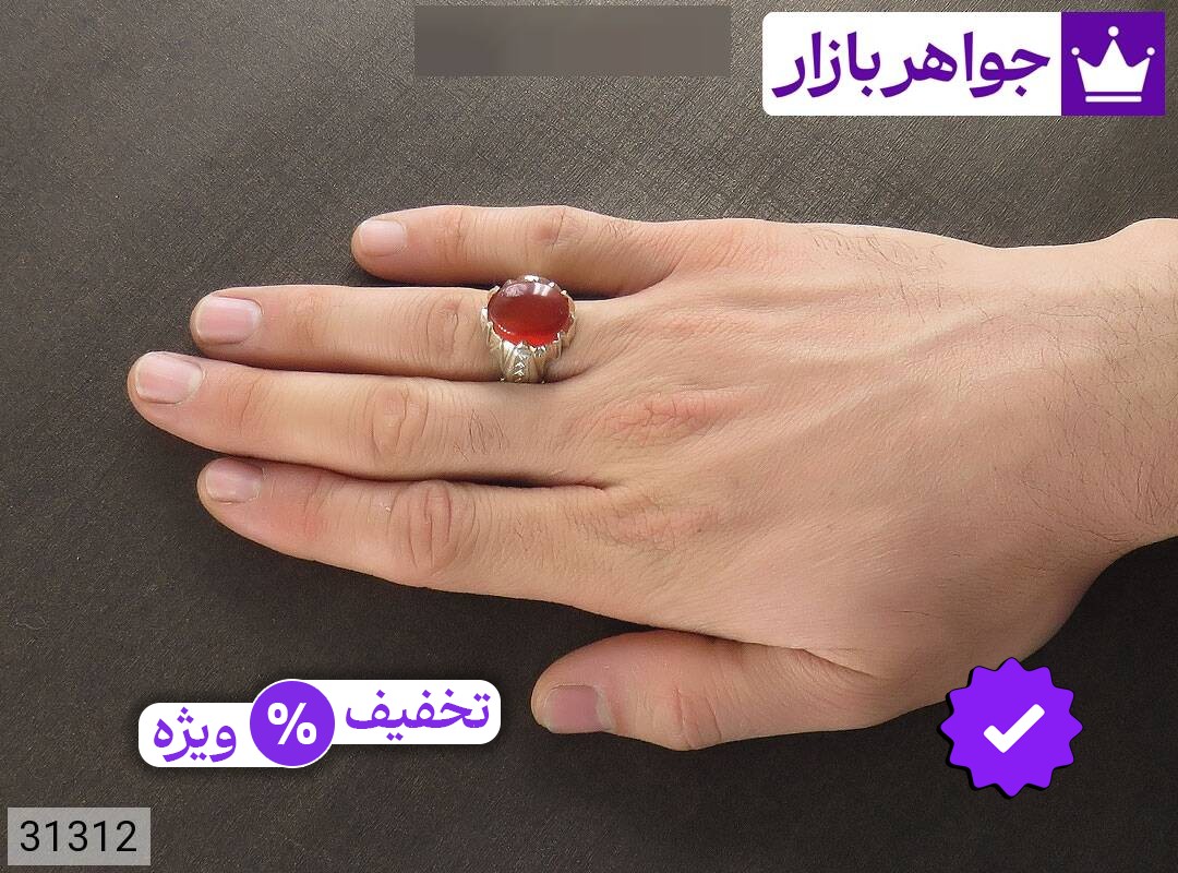 انگشتر نقره عقیق یمنی قرمز اعلا مردانه دست ساز