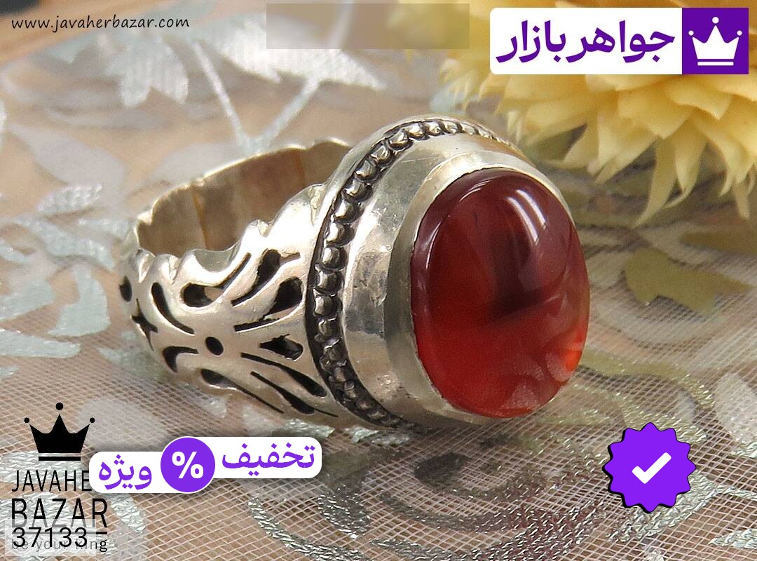 انگشتر نقره عقیق یمنی نارنجی طرح سلطنتی مردانه دست ساز