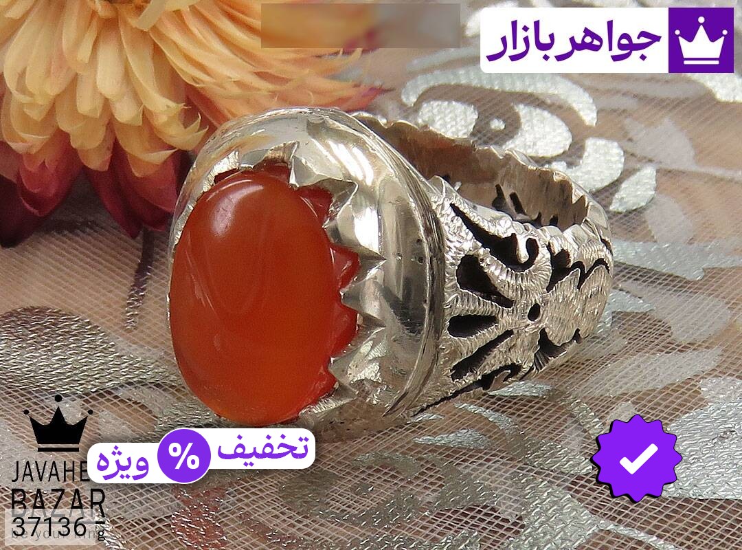 انگشتر نقره عقیق یمنی نارنجی لوکس مردانه دست ساز