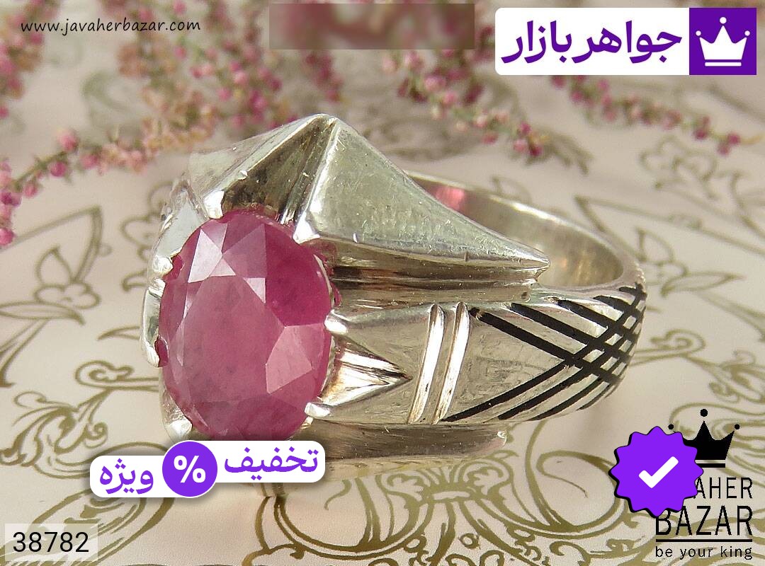 انگشتر نقره یاقوت قرمز طرح اشرافی مردانه
