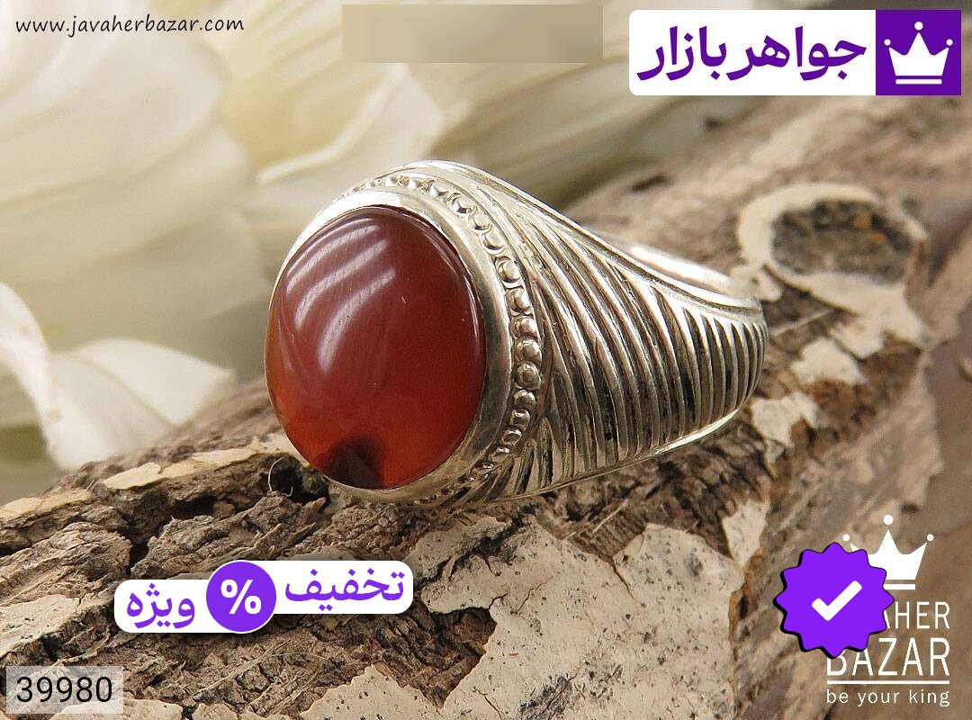 انگشتر نقره عقیق یمنی قرمز مرغوب مردانه دست ساز