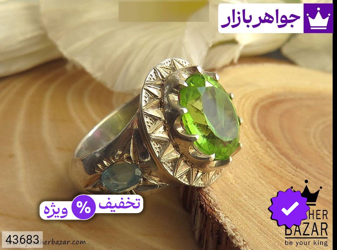 انگشتر نقره یاقوت و توپاز و زبرجد طرح اشرافی مردانه دست ساز
