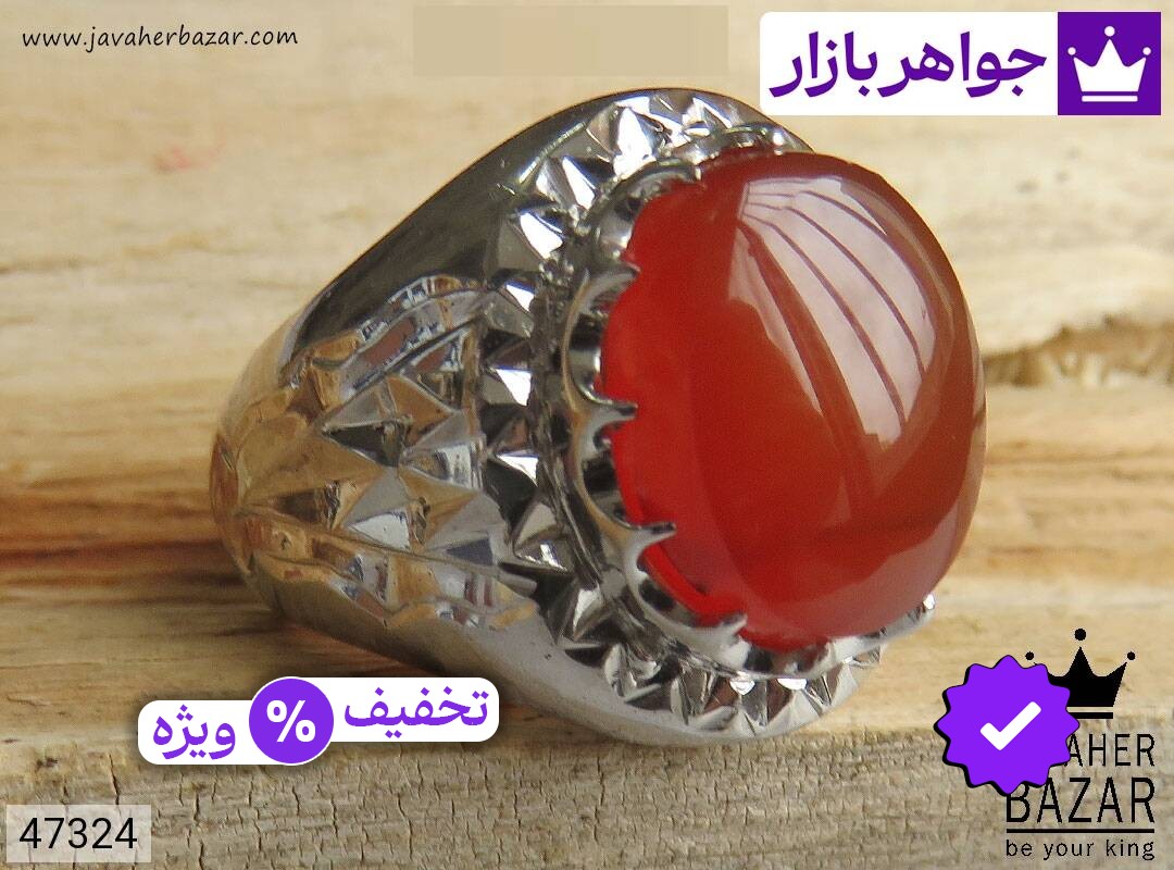 انگشتر نقره عقیق یمنی قرمز شاهانه مردانه دست ساز
