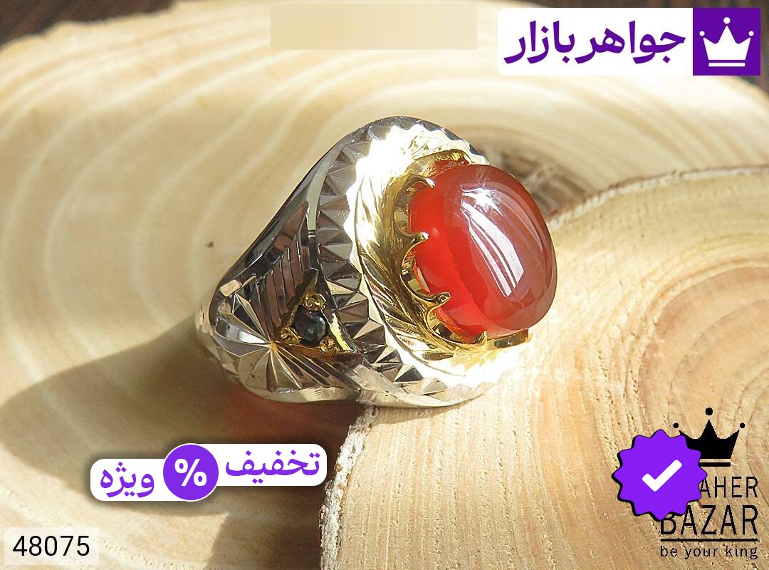 انگشتر نقره عقیق یمنی قرمز مرغوب مردانه