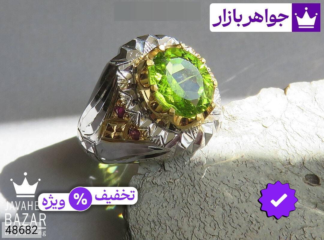 انگشتر نقره یاقوت و زبرجد شاهانه مردانه دست ساز