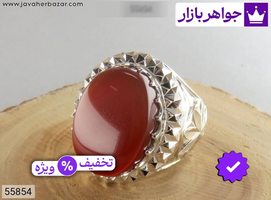 انگشتر نقره عقیق یمنی قرمز درشت مرغوب مردانه دست ساز